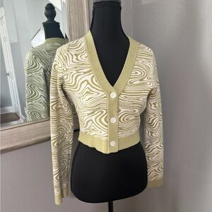 Glassons Groovy Swirl Hippie Crop Cardigan Sweater Size Small.